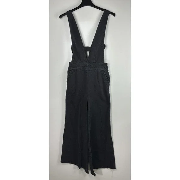 Pilcro x Anthropologie Puddle Jumpsuit Wide Leg Faded Black Raw Hem 28 Tall - Picture 2 of 16